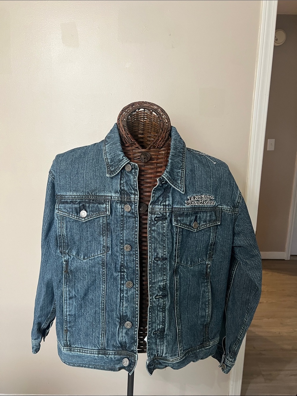 Harley-Davidson Men’s Dark Blue Denim Jacket with Chest Patch